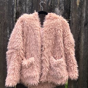 hooded pink fuzzy coat